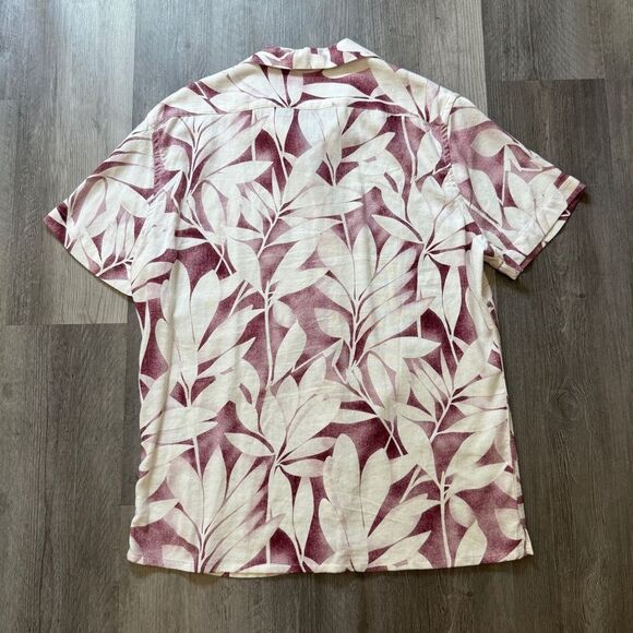 Express Men’s Hawaiian Linen Shirt Medium Wine Tropical White Maroon - Picture 4 of 7